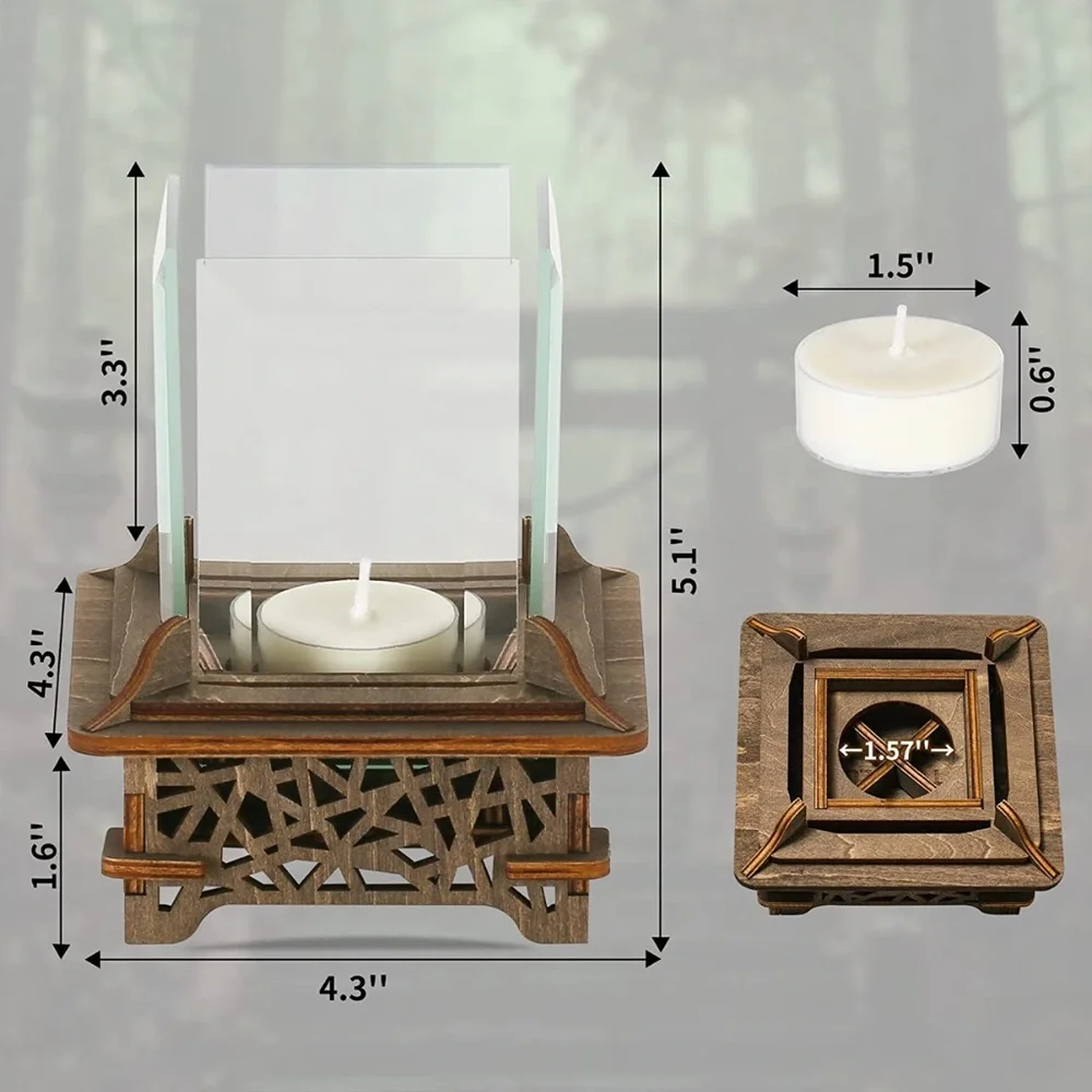 Wooden Tea Light Candle Holder, Votive Tealight Holder Puzzles Box Wood Base